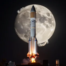 apollo rocket with the full moon behind