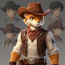character portrait feature of the anthro male anthropomorphic fursona wearing cowboy outfit wild west desperado character design stylized by charlie bowater, ross tran, artgerm, makoto shinkai, detailed, soft lighting, rendered in octane