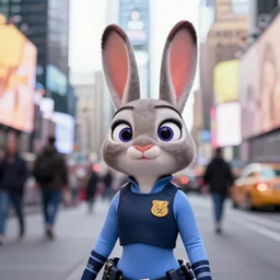 portrait of Judy Hopps in Times Square, XF IQ4, 150MP, 50mm, F1.4, ISO 200, 1/160s, natural light