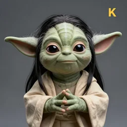 still of yoda when he was very young!!. long black hair. smooth skin. face looks like young albert einstein and stuart freeborn. less wrinkles. samourai. technicolor. centered. 4 k.