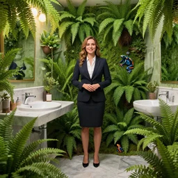 an estate agent photo of a bathroom full of ferns, full of poison dart frogs, unreal engine