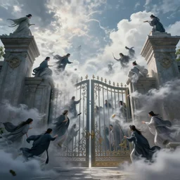 hundreds of spirits storming the gates of heaven