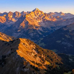 matte painting of beautiful mountain landscape in barian alps, by albert whitlock, amazing details, beautiful composition, vibrant colors, bird eye view, luminescent, warm hue's