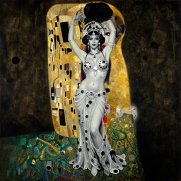 highly detailed oil painting | very intricate | cinematic lighting | black, white and gold color scheme, dark background | tribalfusion bellydancer fully dressed by alexander mcqueen | by roberto ferri, by tom bagshaw, by singer sargent and klimt, american romanticism, occult art | by austin osman spare, artstation, cgsociety, official art, octane