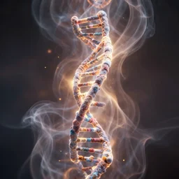 8 k uhd houdini recursive dna structure, background radiant swirling smoke wisps, magical volumetric lighting,