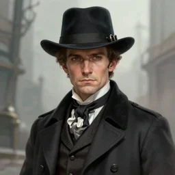 character concept art of a victorian detective, key visual, realistic shaded perfect face, fine details, dystopian environment, by stanley artgerm lau, wlop, rossdraws, james jean, andrei riabovitchev, marc simonetti, and sakimichan, trending on artstation