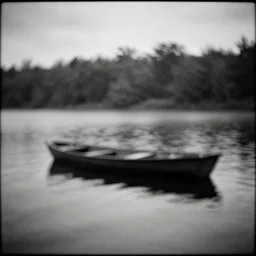 beautiful lake, boat, artwork by arkhip kuindzhi, mystic, melancholy, pinhole analogue photo quality, lomography, blur, unfocus, cinematic, foil effect, holographic effect, monochrome