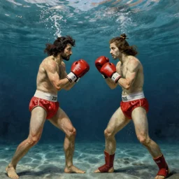 epic renaissance portrait of a 2 boxers underwater, art by * christy lee rogers and gessica marmotta and zena holloway *