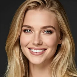 blonde model girl smiling close up portrait show head