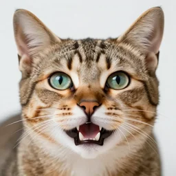 cat with human eyes and human teeth, 4 k award - winning photography
