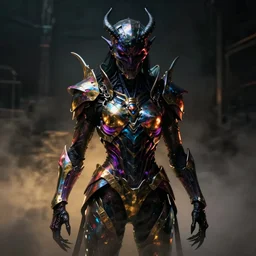 a dark sci fi horror quarter - length portrait of a shadow demon wearing futuristic sci fi armor made of metal plates, vivid colors, menacing and sinister, cinematic lighting, smooth, high detail, dark fantasy, unreal engine, octane render, by rafael grassetti, golden rule, fog volumes, vivid color glow, post processing, cgsociety
