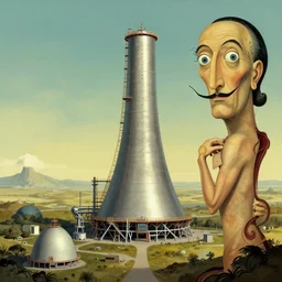A surreal landscape around a nuclear reactor by Noah Bradley and Salvador Dali, 4k, award winning artwork, trending on artstation.