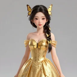a butterfly princess wearing golden dress, wearing butterfly braid, octane render trending on artstation.