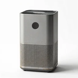 weathered air purifier, high detail macro photography, isolated on a pure white background, centered, entire object in frame, sharp focus, soft studio lighting