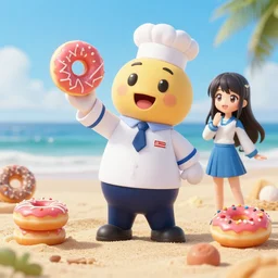 4 5 mm 1 9 8 7 cooking food photography of an corporate mascot at a beach summoning an anime donut girl, photography by tyler mitchell johfra bosschart