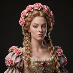 baroque princess portrait. by casey baugh, by rembrandt, mandelbulb 3 d, carnation. intricate jordyn jones and dove cameron and margot robbie and taylor swift and megan fox and adriana lima
