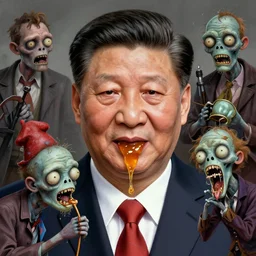 xi jinping face is recognizable, xi jinping is cryptkeeper zombie eating honey, by donato giancola and greg rutkowski and wayne barlow and zdzisław beksinski, realistic face, digital art
