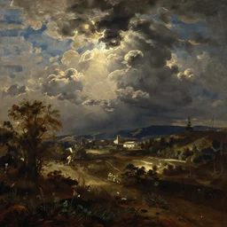 landscape painting by nicholas pussin, thomas gainsborough, claude lorrain, dramatic, cinematic, picturesque, beautiful, grandiose, serene