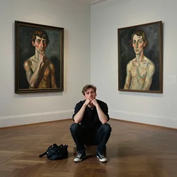a bored man the middle of an empty room thinking about what he's going to do next, by lucian freud and jenny saville