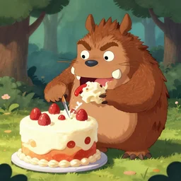 a monster cake eating a gruffalo, digital art