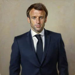 emmanuel macron dressed as san goku, oil on canvas