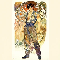 vintage movie poster art for tekken by trending pixiv fanbox, watercolor, style of mucha akihiko yoshida takashi stephen bliss kurosawa and agnes cecile 4 k concept art