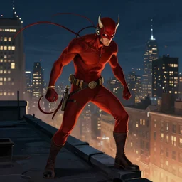 daredevil on a new york rooftop at night digital art, fantasy, highly detailed, art by greg rutkowski