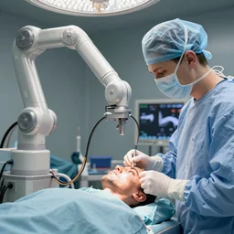 a face transplant in an operating room with robotic surgeons with a lot of wires, photorealistic, by wlop, 4 k resolution