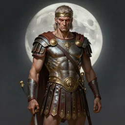 elegant full body portrait of a slim athletic muscular old mature angry roman soldier, piercing bright red eyes, fantasy, intricate, highly detailed, digital painting, artstation, concept art, smooth, sharp focus, illustration, matte, dramatic, full moon, art by artgerm and greg rutkowski and alphonse mucha, mark brookes, jim burns, tom bagshaw, artstation