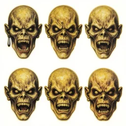 5 monster face decals by shigeru komatsuzaki, terrifying, yellowed with age, manufactured in 1 9 6 1