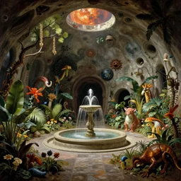 interior view asimov mars habitat flora fauna fountain by william - adolphe bouguereau
