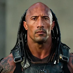 film still close - up shot of dwayne johnson from the movie predator. photographic, photography