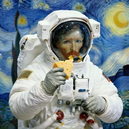 astronaut eating swiss cheese, by van gogh