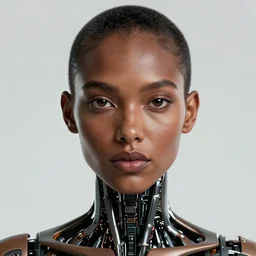 portrait of robot model, intricate, sharp focus, octane render, brown skin, so real, detailed, beautiful, unreal engine, symmetrical!!, maybelline, sephora, loreal, artstation, art by artgerm, rossdraws, art by karol bak, makeup by pat mcgrath, cinematic, concept art, filmic, vsco