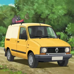 Renault 4 Master in the movie Howls Moving Castle, Studio Ghibli, animated movie scene