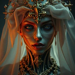 masterpiece ultrarealistic ultradetailed stefan gesell medium shot robot cyberpunk of slime catholic veiled, intricate, elegant, dramatic lighting, greg rutkowski, immerse, 2 3 th, special effects makeup, maximalist, glittering, gold, ivory, hyperreal, golden ratio, alphonse mucha