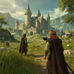 VR gameplay screenshot. J.R.R. Tolkien's Middle-Earth. Beautiful. Trending on Artstation. Lighting, colors, and shading by James Gurney.