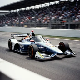 car race overtaking at indianapolis 5 0 0, 8 0 s, film grain, motorsports photography