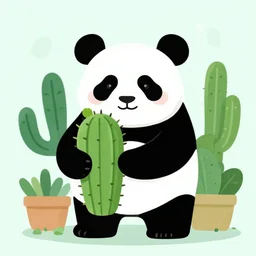 panda holding a cactus. modern colorful clean linear illustration, popular on dribbble