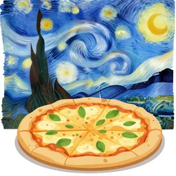 vector illustration of pizza by van Gogh