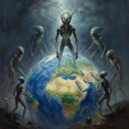 aliens invading earth made by ivan aivazovsky, peter mohrbacher, greg rutkowski volumetric light effect broad light oil painting painting fantasy art style sci - fi art style realism premium prints available artwork unreal engine
