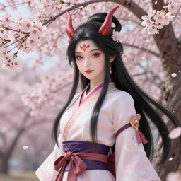 a fantasy comic book style, portrait painting of a beautiful cherry blossom demon, anime, artstation, unreal engine 5, daz, hyper realistic, octane render, rpg