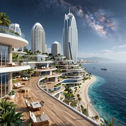 a beautiful very detailed highly detailed city patios and deck by zaha hadid, galactic sea, archdaily, wallpaper, highly detailed, trending on artstation.
