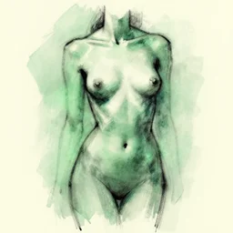 abstract charcoal sketch, green shades, female body, artstation