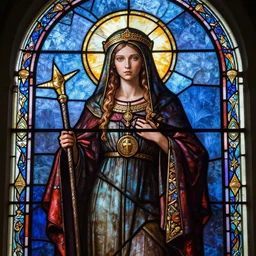 stained glass of priestess, awardwinning movie still, intricate, highly detailed, digital painting, artstation, concept art, smooth, sharp focus, illustration, Unreal Engine 5, 8K, art by artgerm and greg rutkowski