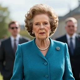 limmy brian limond as margaret thatcher, realistic, wide shot, sunny lighting, octane render, hyper realistic, high quality, highly detailed, hd, beautiful, cinematic, 8 k, unreal engine, facial accuracy,