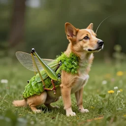 a dog with a grasshopper body, digital art, surreal