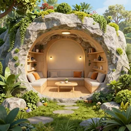 secret overwatch living quarters carved inside a mountain surrounding a lush garden, trimmed, magical, natural light, cozy, fantasy, minimalist architecture, sharp focus, concept art, by greg rutkowski and craig mullins,, octane render 8 k