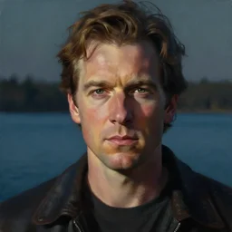 duncan trussel closeup portrait, dramatic light, lake background, 2 0 0 mm focal length, midnight gospel, painted by stanley lau, painted by greg rutkowski, painted by stanley artgerm, digital art, trending on artstation