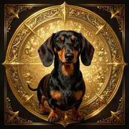 portrait of a Dachshund dog, in style of Dark Souls 3, insanely detailed and intricate, golden ratio, elegant, ornate, luxury, elite, ominous, haunting, matte painting, cinematic, cgsociety, James jean, Brian froud, ross tran, Laputa, vivid and vibrant